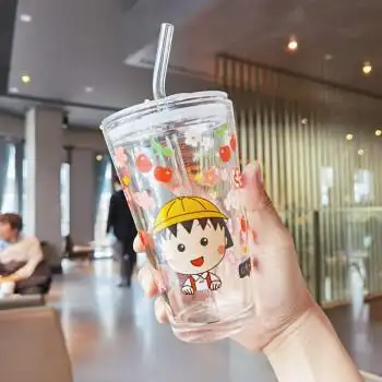 樱桃小丸子水杯 日系卡通可爱樱桃小丸子女孩玻璃饮料杯早餐牛奶杯