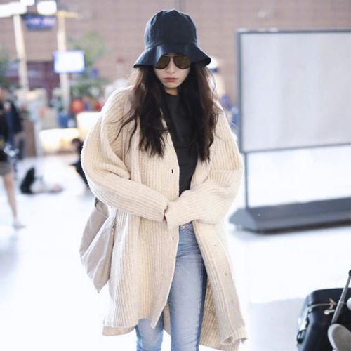 2017秋冬倪妮明星同款毛衣外套女机场街拍港味复古中长款毛针织衫