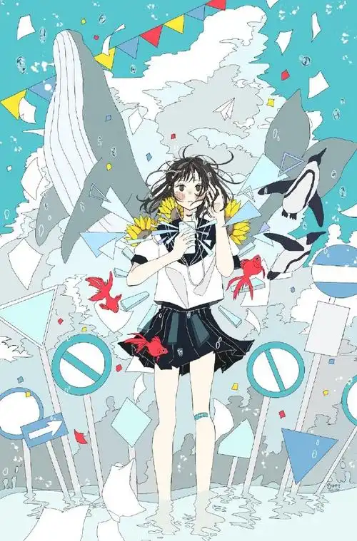 蓝色系二次元少女插画壁纸,很精致的动漫女孩图片大全