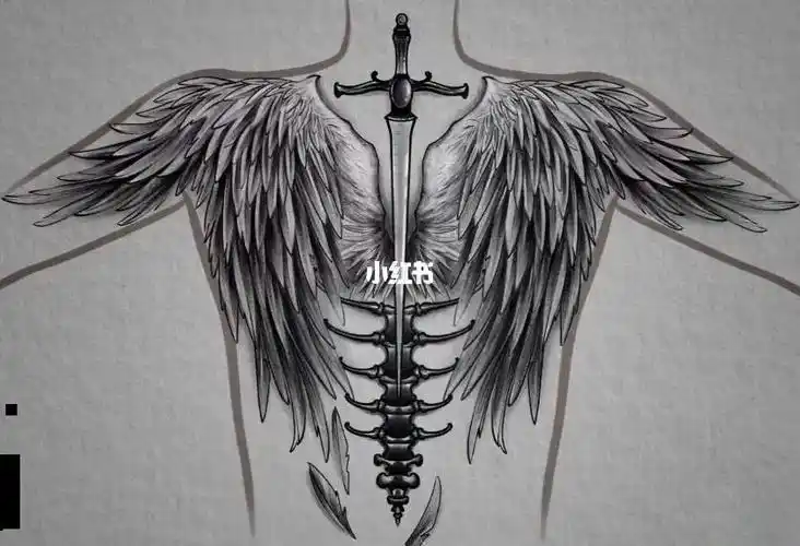 后背翅膀纹身素材