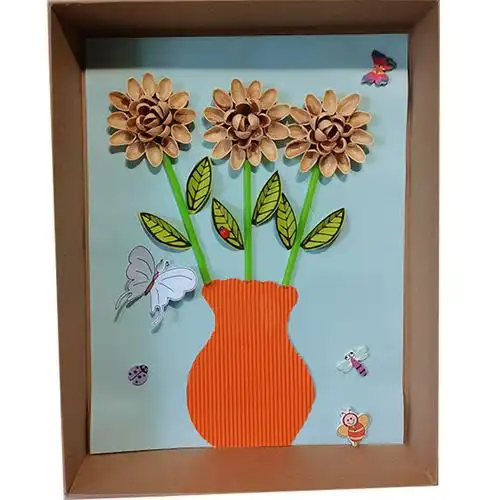 鞋盒盖画变废为宝废旧利用环保手工坚果壳玉米粒玉米手工创意粘贴类