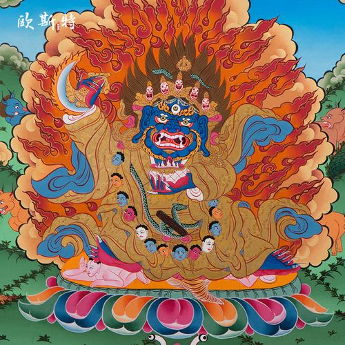 二臂玛哈嘎拉画像尼泊尔天然矿物颜料手绘金刚现代装饰画