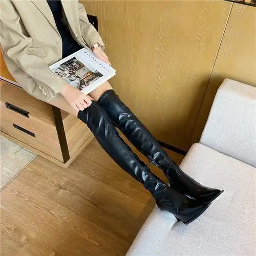 过膝盖的长靴过膝软皮尖头高跟鞋长筒靴女细跟软皮弹力靴秋冬新款性感
