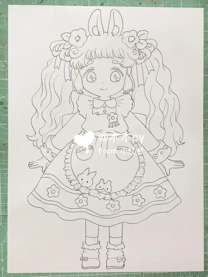 动漫人物/马克笔手绘/附线稿 可爱的小女孩,有空再给她加背景[害羞]