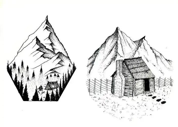 手绘练习--一组黑白小风景|插画|创作习作|哎呀水蜜桃 - 原创作品