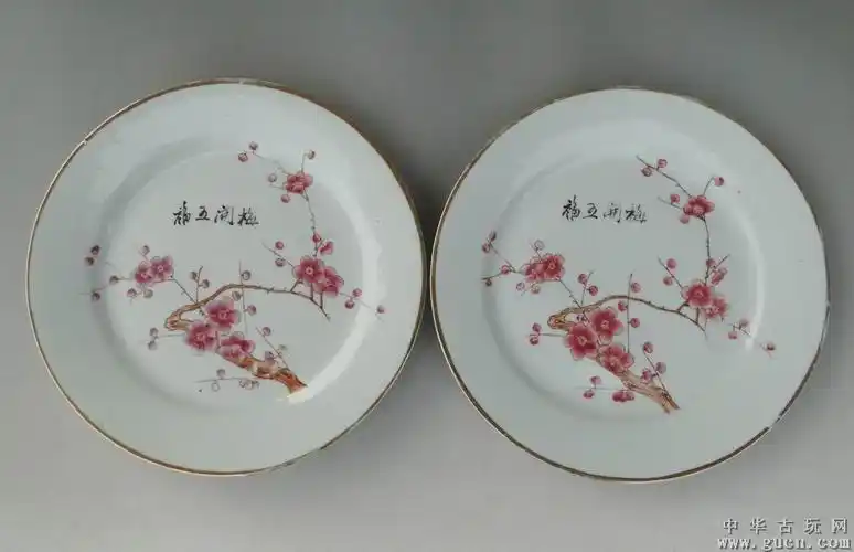 民国粉彩梅花盘一对