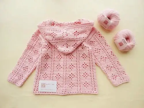 钩针编织----儿童连帽长袖开衫图解