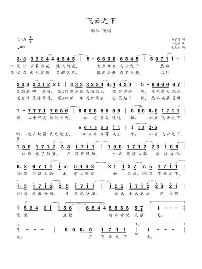《飞云之下》-韩红,林俊杰 《飞云之下》是韩红,林俊杰演唱的歌曲,由