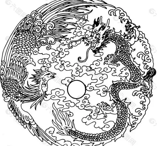 龙凤龙凤凰矢量线