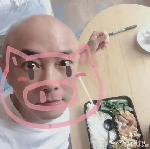 一张疑似旧照,张卫健抱着老婆张茜,还有一张是隔离期间吃盒饭的自拍