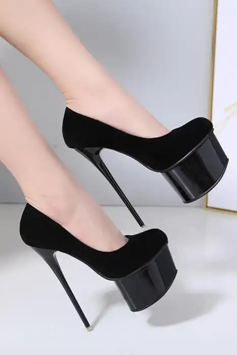 恨天高16cm欧美范性感夜店绒面高跟鞋防水台细跟圆头单鞋名媛淑女舞台