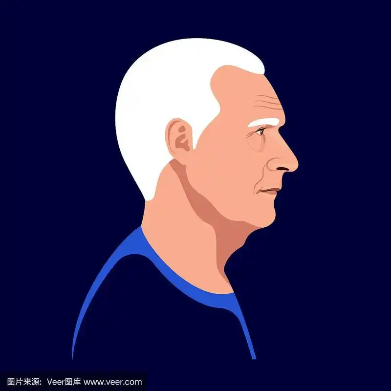 老年男子侧面肖像在深蓝色的背景.矢量插图.