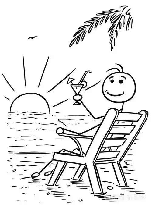 轻松的坐在沙滩椅上的卡通矢量粘人插画-正版商用图片0y33kj-摄图新
