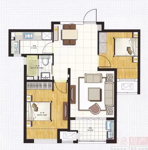 新城悠活城 c户型 两房两厅 86㎡ 户型图