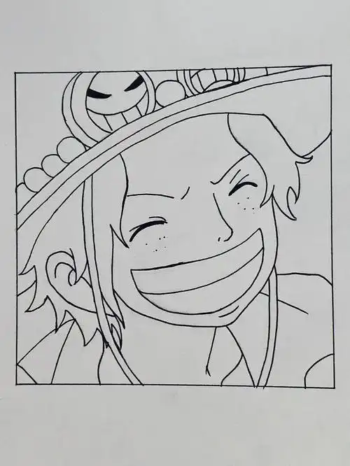 手绘海贼王艾斯附线稿过程