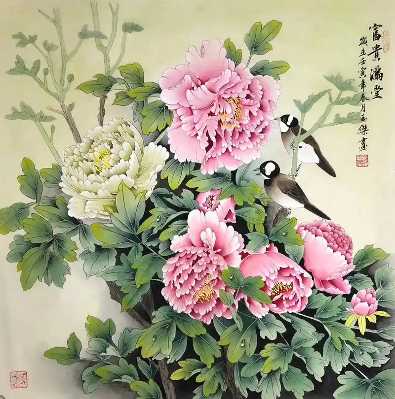 工笔画 #花开富贵好运来 #手绘国画作品 #国画牡丹 #花 - 抖音