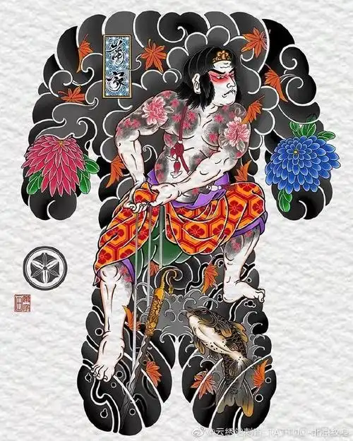 今日纹身图案推荐传统日式大满背素材,给你们做个参考~#传统纹身##满