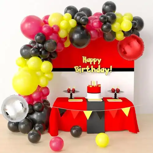 130件跨境宝可梦风格卡通精灵红色黑色黄色气球套装生日派对布置