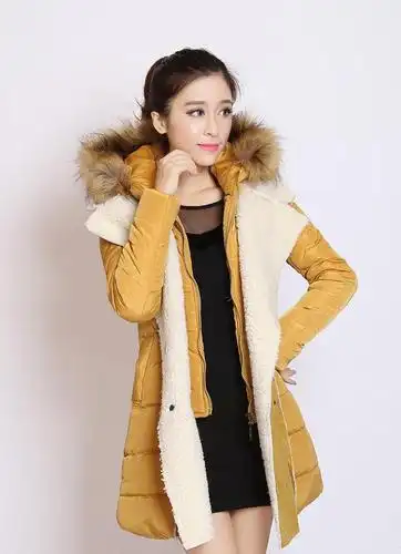 实拍#冬装2014新款拼接中长款大毛领加厚修身羽绒服女外套