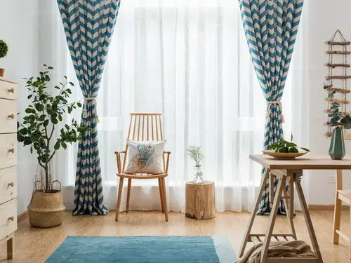 北欧风格 颗粒麻印花窗纱窗帘布料涤纶卧室窗纱窗帘