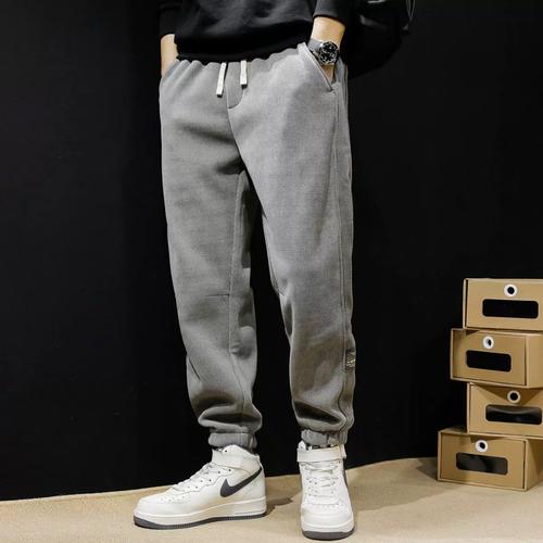 冬季男秋冬款宽松大码子男款束脚休闲运动裤加绒卫裤雪尼尔男士裤