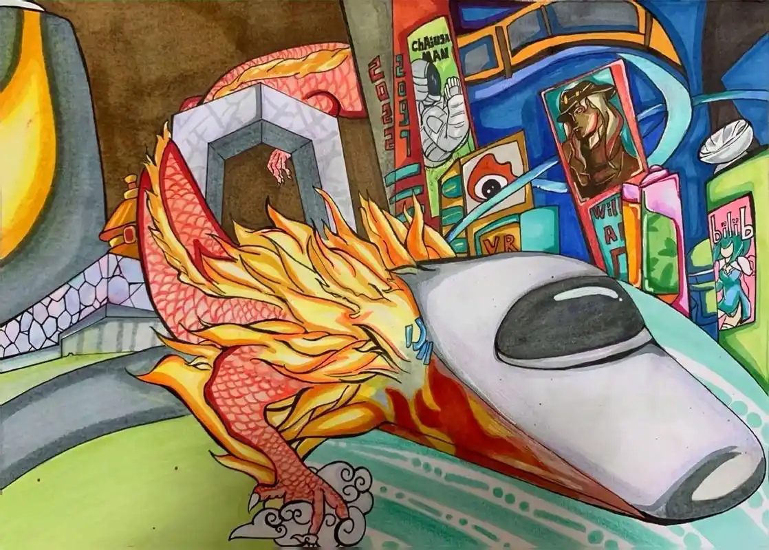 参赛主题画.作品来自于一位13岁的北京学生.自主观察造型不错 - 抖音