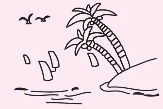 海滩风景简笔画的画法步骤教程