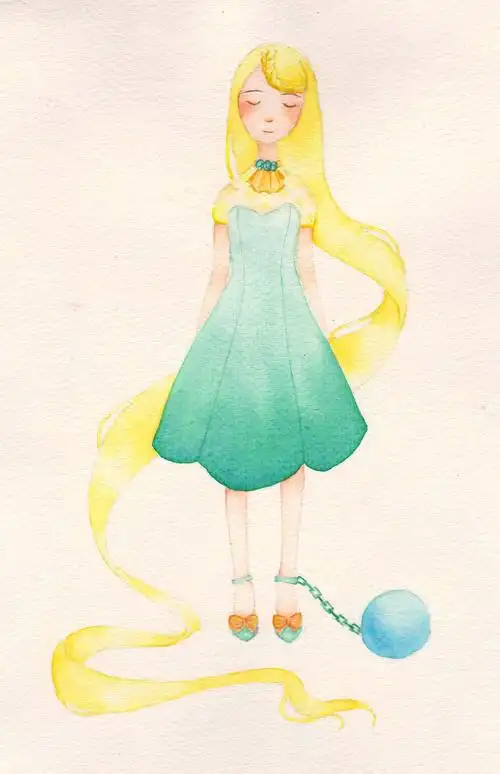水彩 手绘 长发公主 小清新插画 公主!公主!快把头发放下来!我要上来!