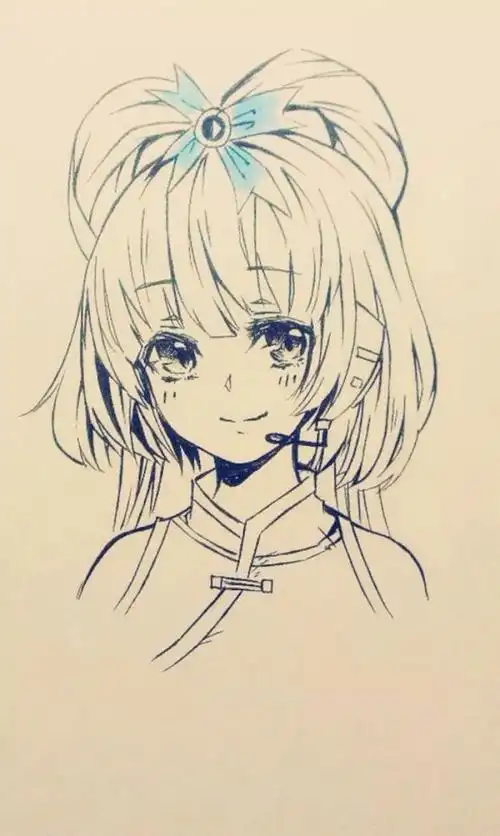 二次元少女简笔画素描