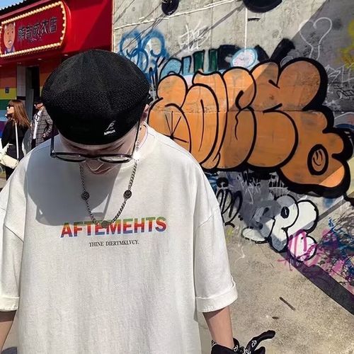 意森富 短袖t恤男潮流ins宽松嘻哈五分袖上衣男女同款夏装舒适纯棉t恤